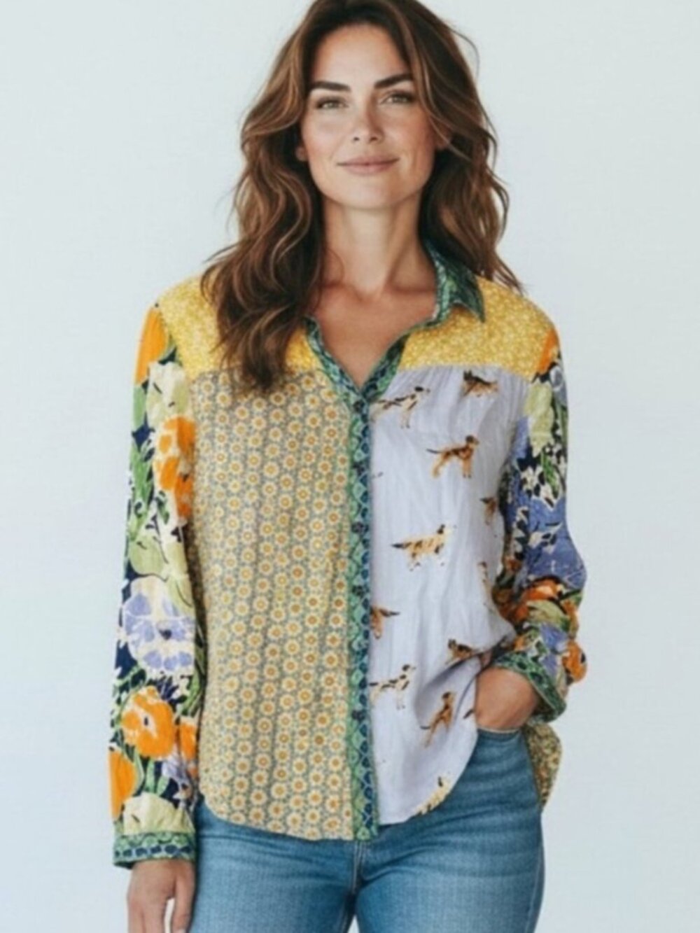 Maeve Anthropologie Paz Multicolor Floral Dog Patchwork Print Button up NWOT 3X
